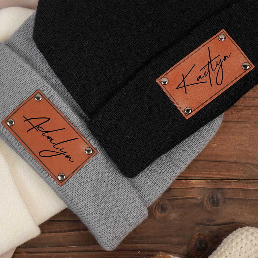 Custom Name Leather Label Knit - đánh giá và giá Beanie Cuffed Knit
